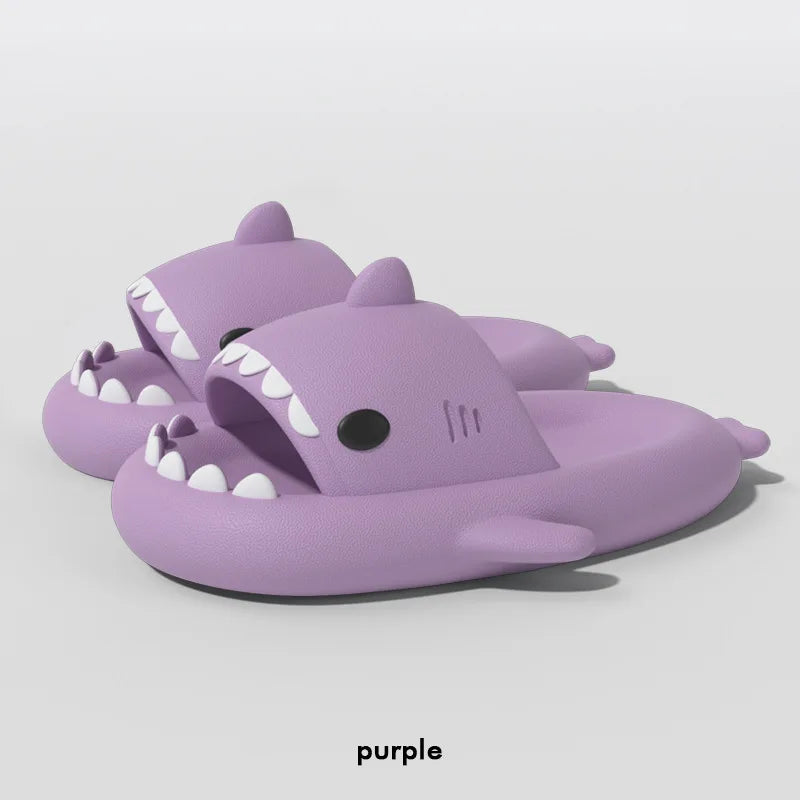 4Cm Thick Sole Shark Slippers Women Men Indoor Bathroom Slides Cute Cartoon 2024 Summer Shoes Female Male Street Beach Sandals