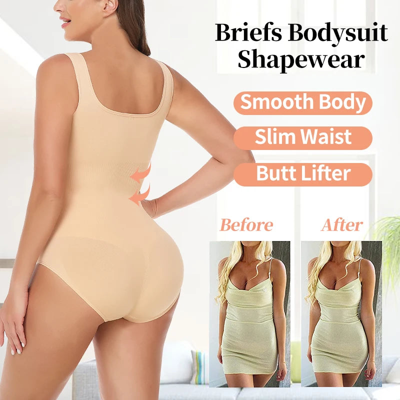 Bodysuit Women Shapewear Tummy Control Butt Lifter Body Shaper Smooth Invisible under Dress Slimming Underwear Low Neck Jumpsuit
