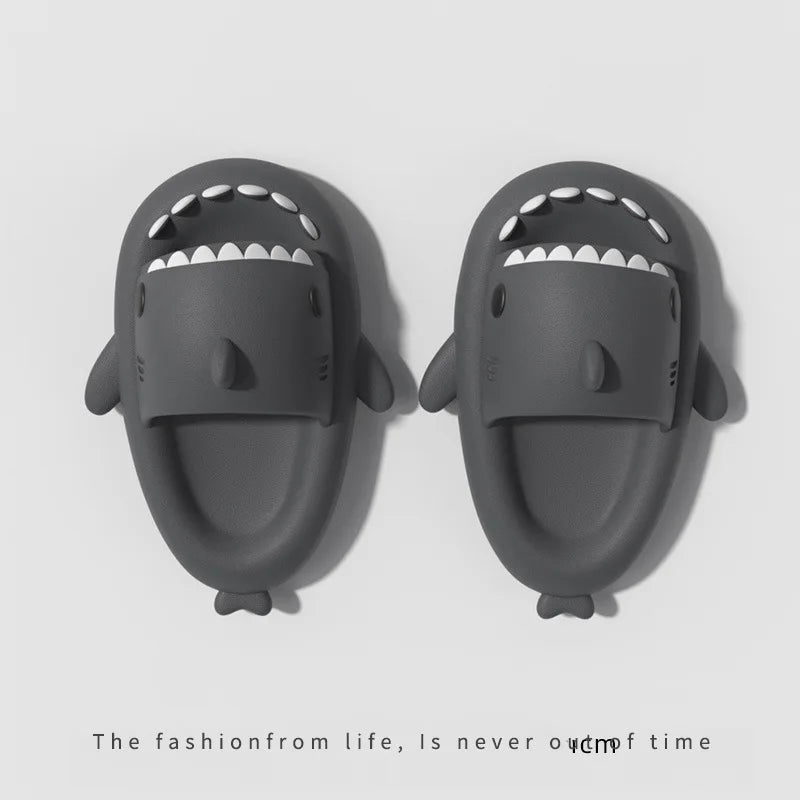4Cm Thick Sole Shark Slippers Women Men Indoor Bathroom Slides Cute Cartoon 2024 Summer Shoes Female Male Street Beach Sandals
