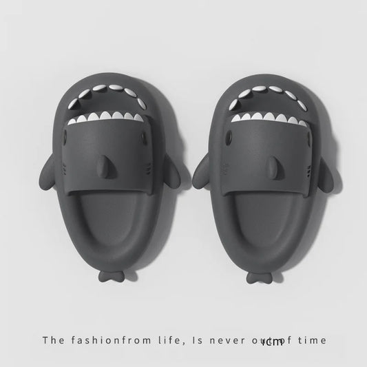 4Cm Thick Sole Shark Slippers Women Men Indoor Bathroom Slides Cute Cartoon 2024 Summer Shoes Female Male Street Beach Sandals
